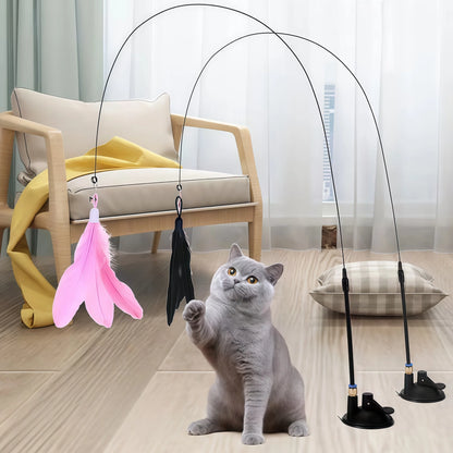 Teaser Pole Feather Bell Suction Cup Interactive Toy