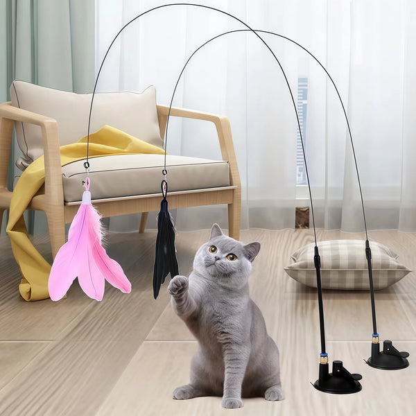 Teaser Pole Feather Bell Suction Cup Interactive Toy