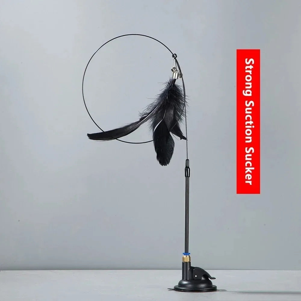 Teaser Pole Feather Bell Suction Cup Interactive Toy