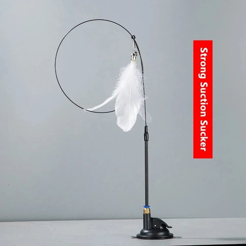 Teaser Pole Feather Bell Suction Cup Interactive Toy