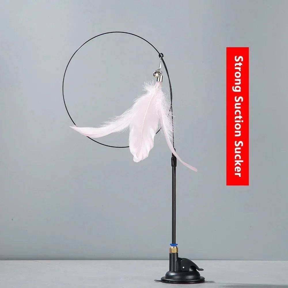 Teaser Pole Feather Bell Suction Cup Interactive Toy