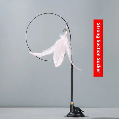 Teaser Pole Feather Bell Suction Cup Interactive Toy