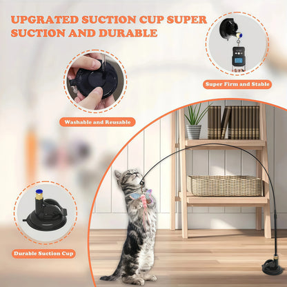Teaser Pole Feather Bell Suction Cup Interactive Toy