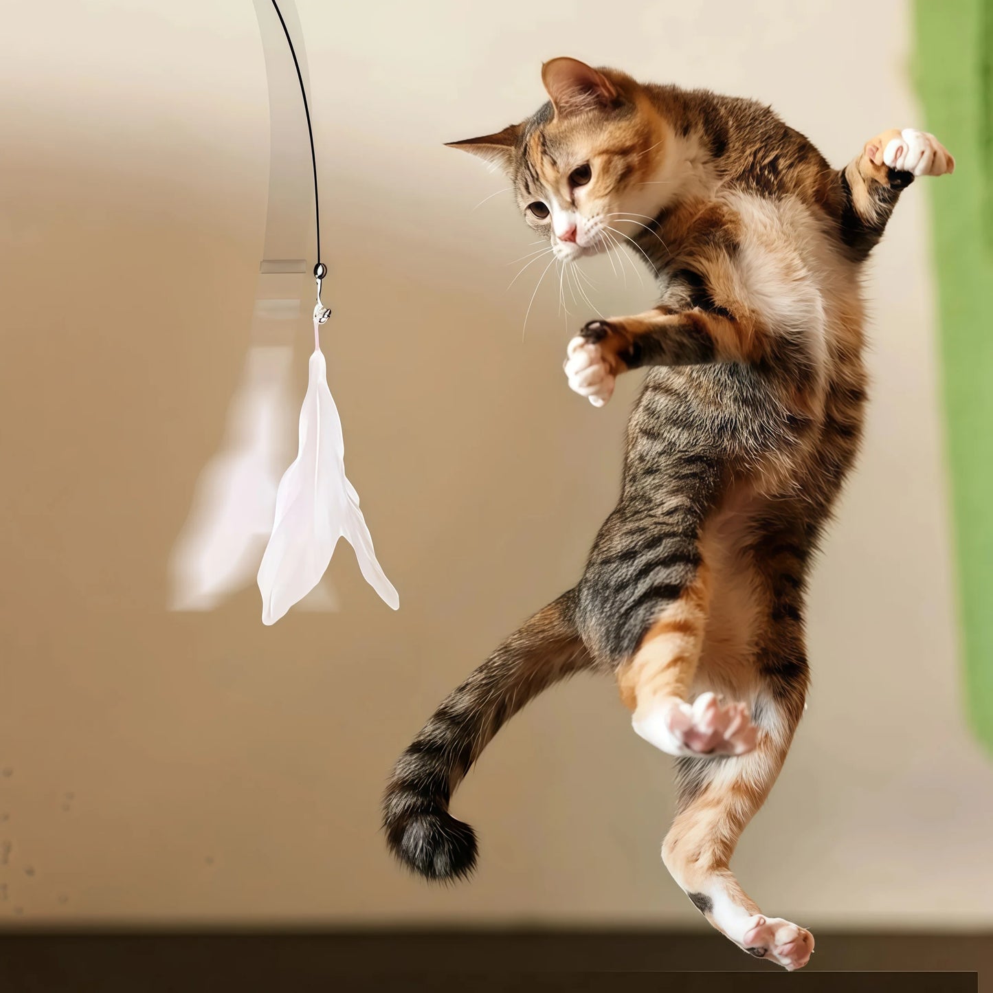Teaser Pole Feather Bell Suction Cup Interactive Toy