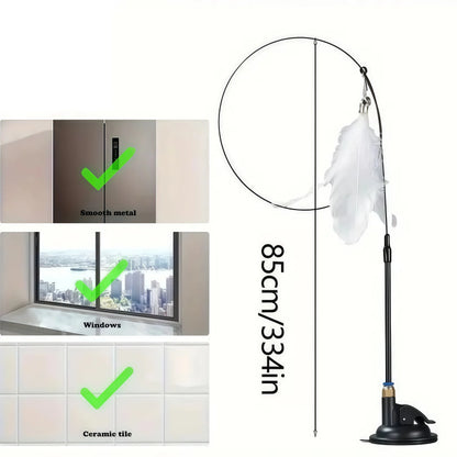 Teaser Pole Feather Bell Suction Cup Interactive Toy